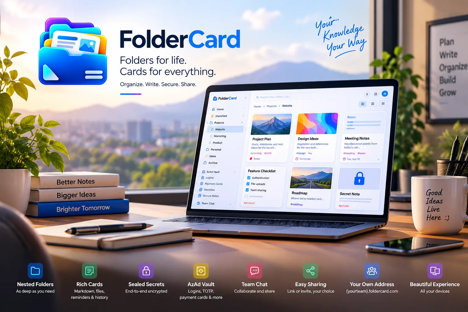 FolderCard — folders as a menu, notes as cards